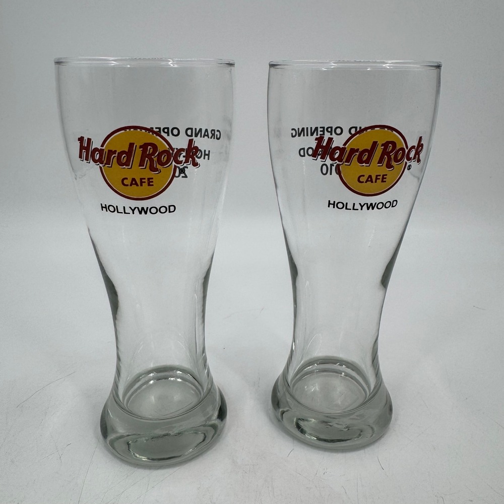 Hard Rock Cafe Hollywood Grand Opening 2010 Beer Pilsner Glasses Set of 2